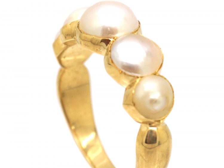 Early Victorian 18ct Gold, Natural Split Pearl Ring