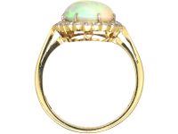 Edwardian 15ct Gold & Platinum, Cabochon Opal & Diamond Cluster Ring