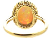 Edwardian 15ct Gold & Platinum, Cabochon Opal & Diamond Cluster Ring