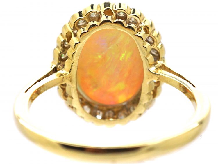 Edwardian 15ct Gold & Platinum, Cabochon Opal & Diamond Cluster Ring