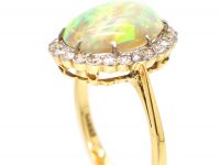 Edwardian 15ct Gold & Platinum, Cabochon Opal & Diamond Cluster Ring