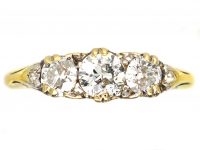 Edwardian 18ct Gold Carved Half Hoop Three Stone Diamond Ring