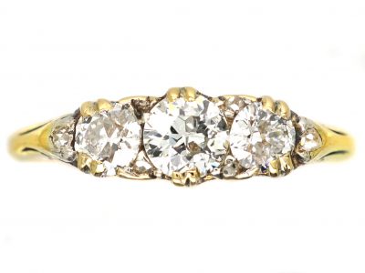 Edwardian 18ct Gold Carved Half Hoop Three Stone Diamond Ring