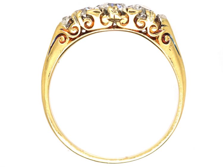 Edwardian 18ct Gold Carved Half Hoop Three Stone Diamond Ring