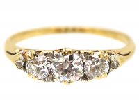 Edwardian 18ct Gold Carved Half Hoop Three Stone Diamond Ring