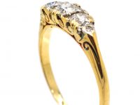 Edwardian 18ct Gold Carved Half Hoop Three Stone Diamond Ring