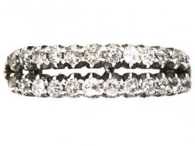 Georgian 15ct Gold & Silver Two Row Ring set with Old Mine Cut Diamonds