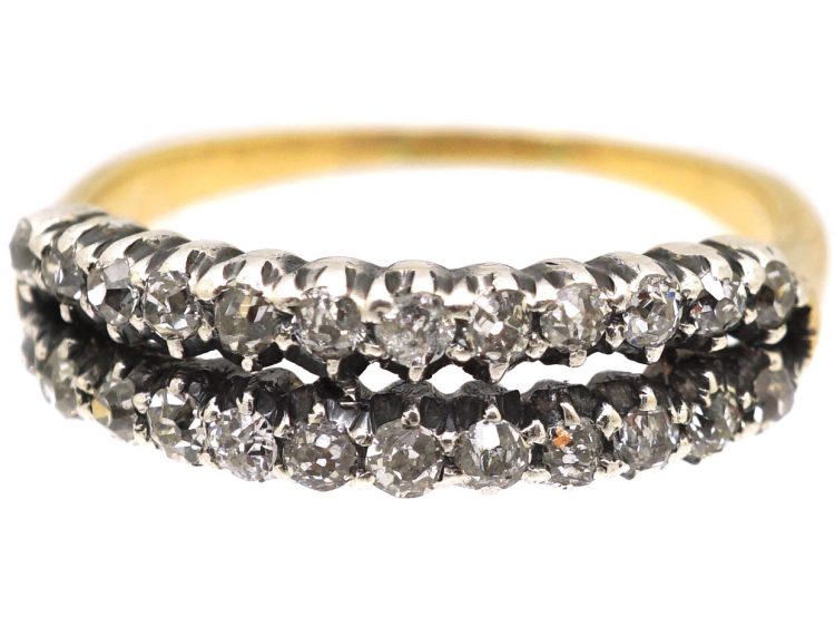 Georgian 15ct Gold & Silver Two Row Ring set with Old Mine Cut Diamonds