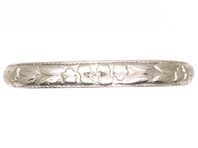 Early 20th Century Platinum Wedding Ring with Orange Blossom & Laurel Leaf Detail