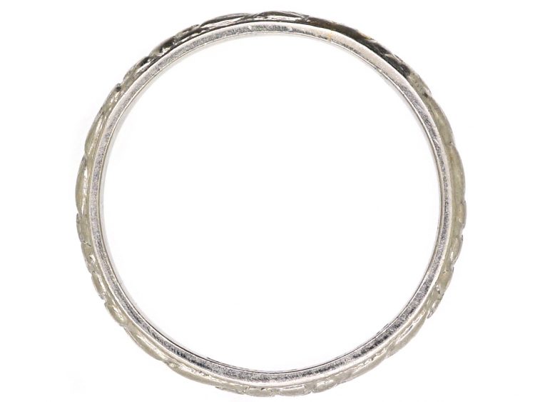 Early 20th Century Platinum Wedding Ring with Orange Blossom & Laurel Leaf Detail