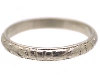 Early 20th Century Platinum Wedding Ring with Orange Blossom & Laurel Leaf Detail