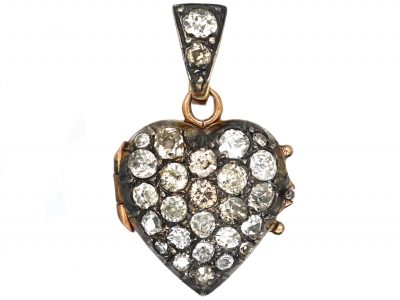 Edwardian 14ct Gold & Silver Heart Shaped Locket set with Diamonds