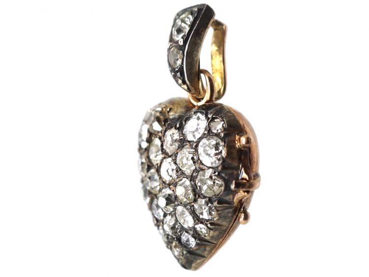 Edwardian 14ct Gold & Silver Heart Shaped Locket set with Diamonds