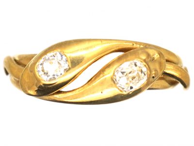 Edwardian 18ct Gold Double Snake Ring set with Diamonds
