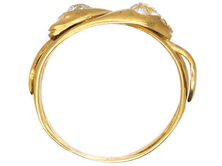 Edwardian 18ct Gold Double Snake Ring set with Diamonds