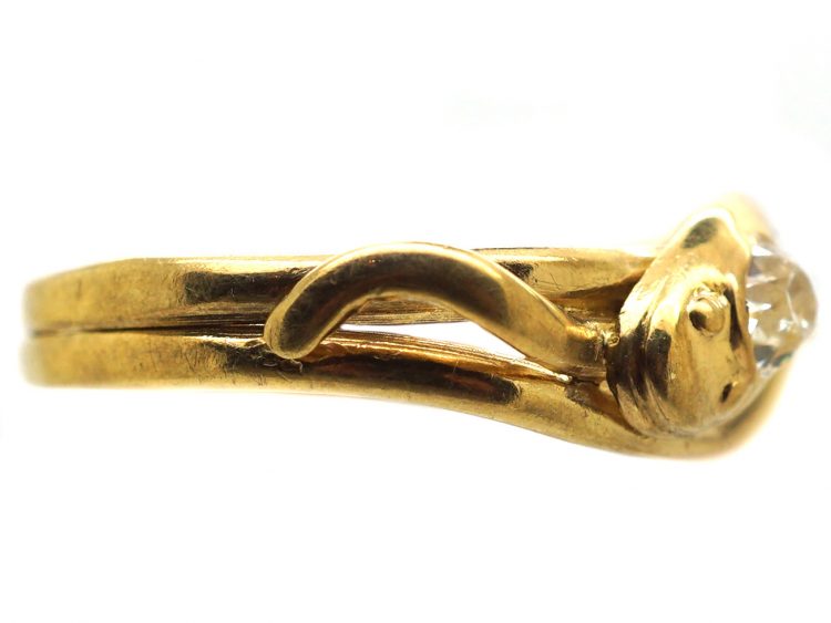 Edwardian 18ct Gold Double Snake Ring set with Diamonds