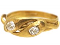 Edwardian 18ct Gold Double Snake Ring set with Diamonds