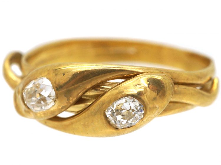Edwardian 18ct Gold Double Snake Ring set with Diamonds