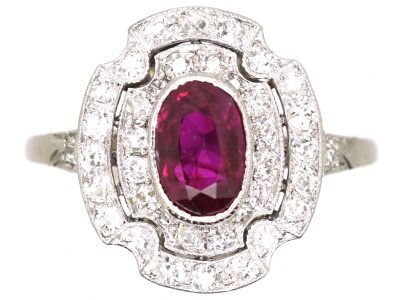 Art Deco Platinum, Ruby & Diamond Unusual Cluster Ring