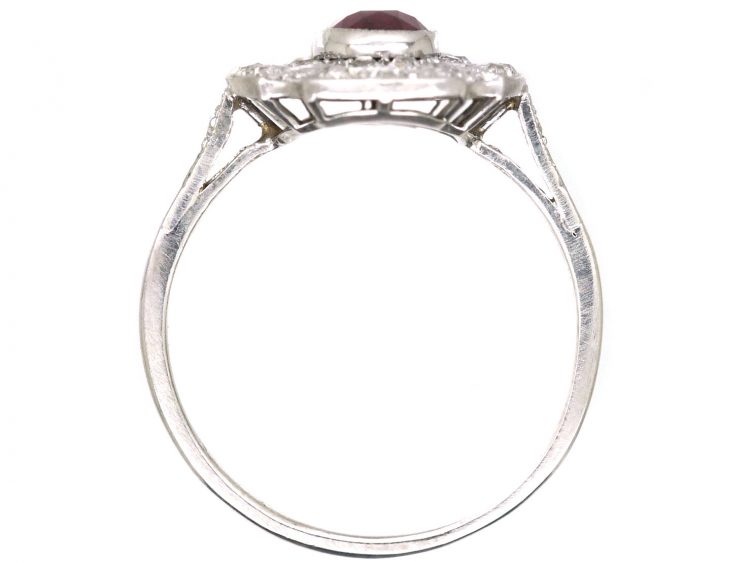 Art Deco Platinum, Ruby & Diamond Unusual Cluster Ring
