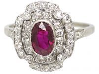 Art Deco Platinum, Ruby & Diamond Unusual Cluster Ring