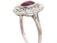 Art Deco Platinum, Ruby & Diamond Unusual Cluster Ring