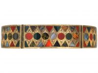 19th Century Scottish 9ct Gold Bangle with Bloodstone, Jasper & Agate Inlay
