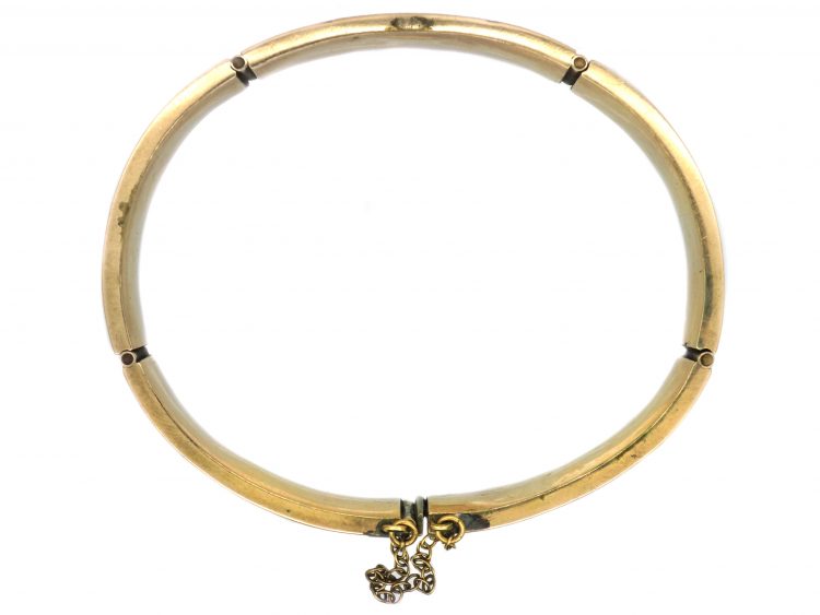 19th Century Scottish 9ct Gold Bangle with Bloodstone, Jasper & Agate Inlay