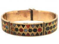 19th Century Scottish 9ct Gold Bangle with Bloodstone, Jasper & Agate Inlay
