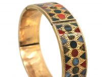 19th Century Scottish 9ct Gold Bangle with Bloodstone, Jasper & Agate Inlay
