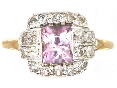 Art Deco 18ct Gold & Platinum, Pink Sapphire & Diamond Ring