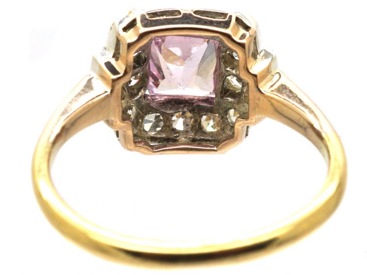 Art Deco 18ct Gold & Platinum, Pink Sapphire & Diamond Ring