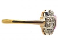 Art Deco 18ct Gold & Platinum, Pink Sapphire & Diamond Ring