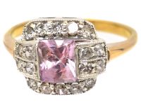 Art Deco 18ct Gold & Platinum, Pink Sapphire & Diamond Ring