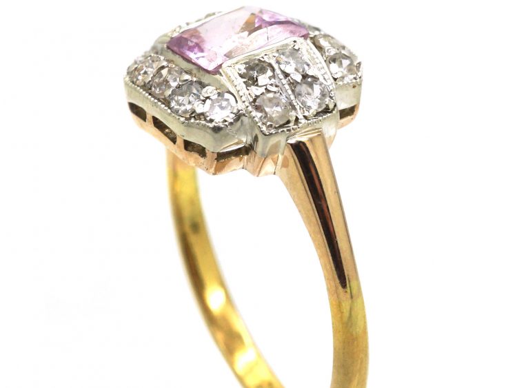 Art Deco 18ct Gold & Platinum, Pink Sapphire & Diamond Ring