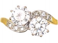 18ct Gold Two Stone Diamond Crossover Ring with Diamond Shoulders