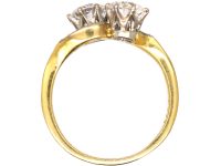 18ct Gold Two Stone Diamond Crossover Ring with Diamond Shoulders