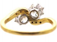 18ct Gold Two Stone Diamond Crossover Ring with Diamond Shoulders