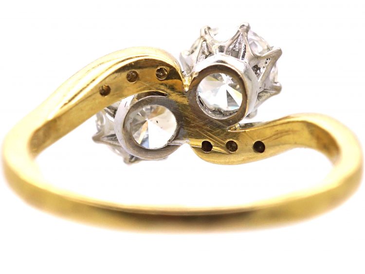 18ct Gold Two Stone Diamond Crossover Ring with Diamond Shoulders