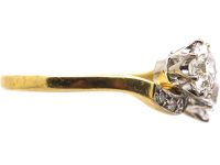 18ct Gold Two Stone Diamond Crossover Ring with Diamond Shoulders