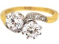 18ct Gold Two Stone Diamond Crossover Ring with Diamond Shoulders
