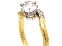 18ct Gold Two Stone Diamond Crossover Ring with Diamond Shoulders