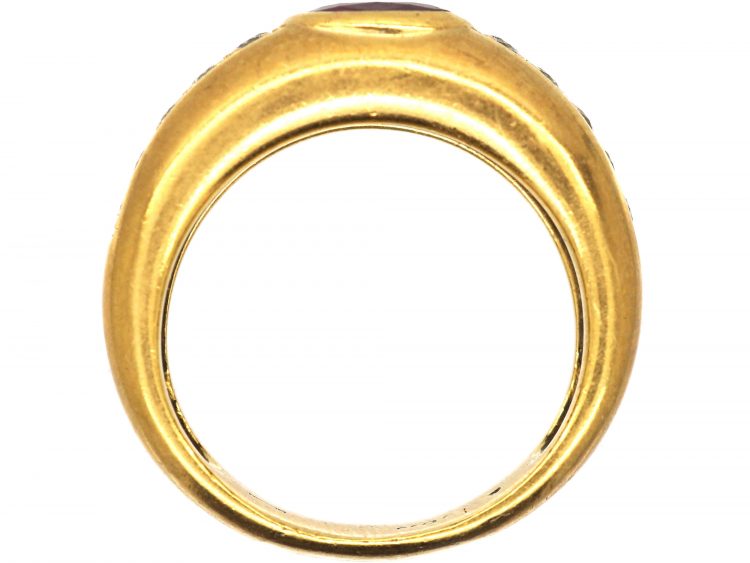 Modernist 18ct Gold Ring set with a Ruby and Diamond Shoulders