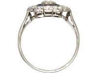 Art Deco 18ct White Gold Target Ring set with Diamonds & Calibre Sapphires