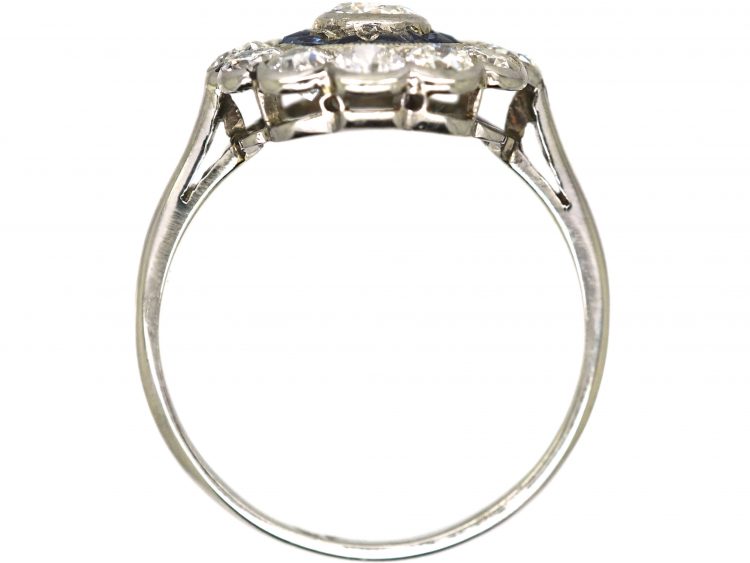 Art Deco 18ct White Gold Target Ring set with Diamonds & Calibre Sapphires