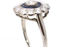 Art Deco 18ct White Gold Target Ring set with Diamonds & Calibre Sapphires