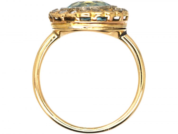 Edwardian 15ct Gold Aquamarine & Rose Diamond Cluster Ring