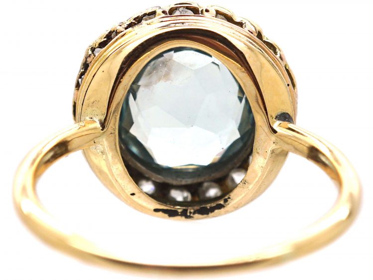 Edwardian 15ct Gold Aquamarine & Rose Diamond Cluster Ring
