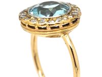 Edwardian 15ct Gold Aquamarine & Rose Diamond Cluster Ring