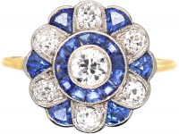 Art Deco 18ct Gold & Platinum, Sapphire & Diamond Ornate Target Ring